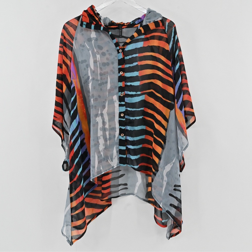 IC by Connie K Sheer Hooded Poncho Womens OS Multi Animal Print Tiger Stripe